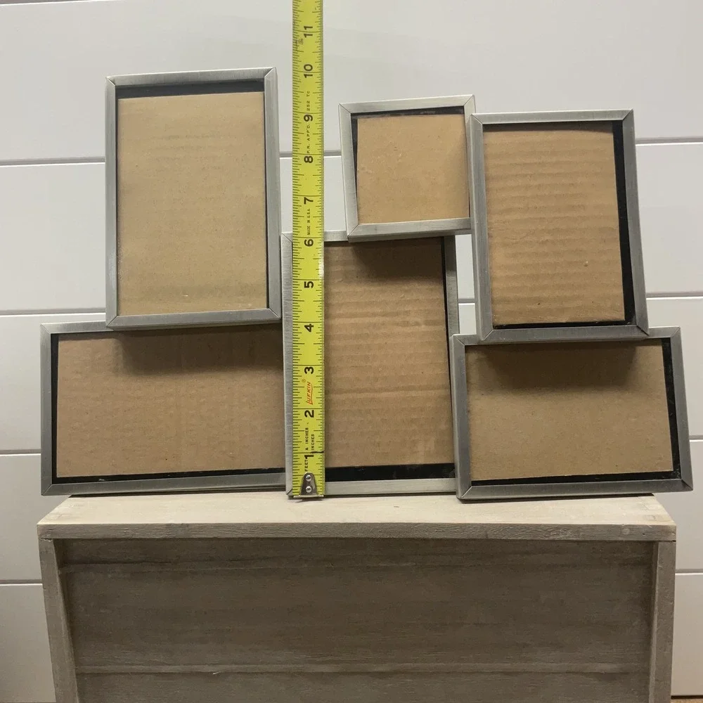 Silver Brushed Metal 6 Opening Collage Picture Frame Modern Gallery Wall Decor